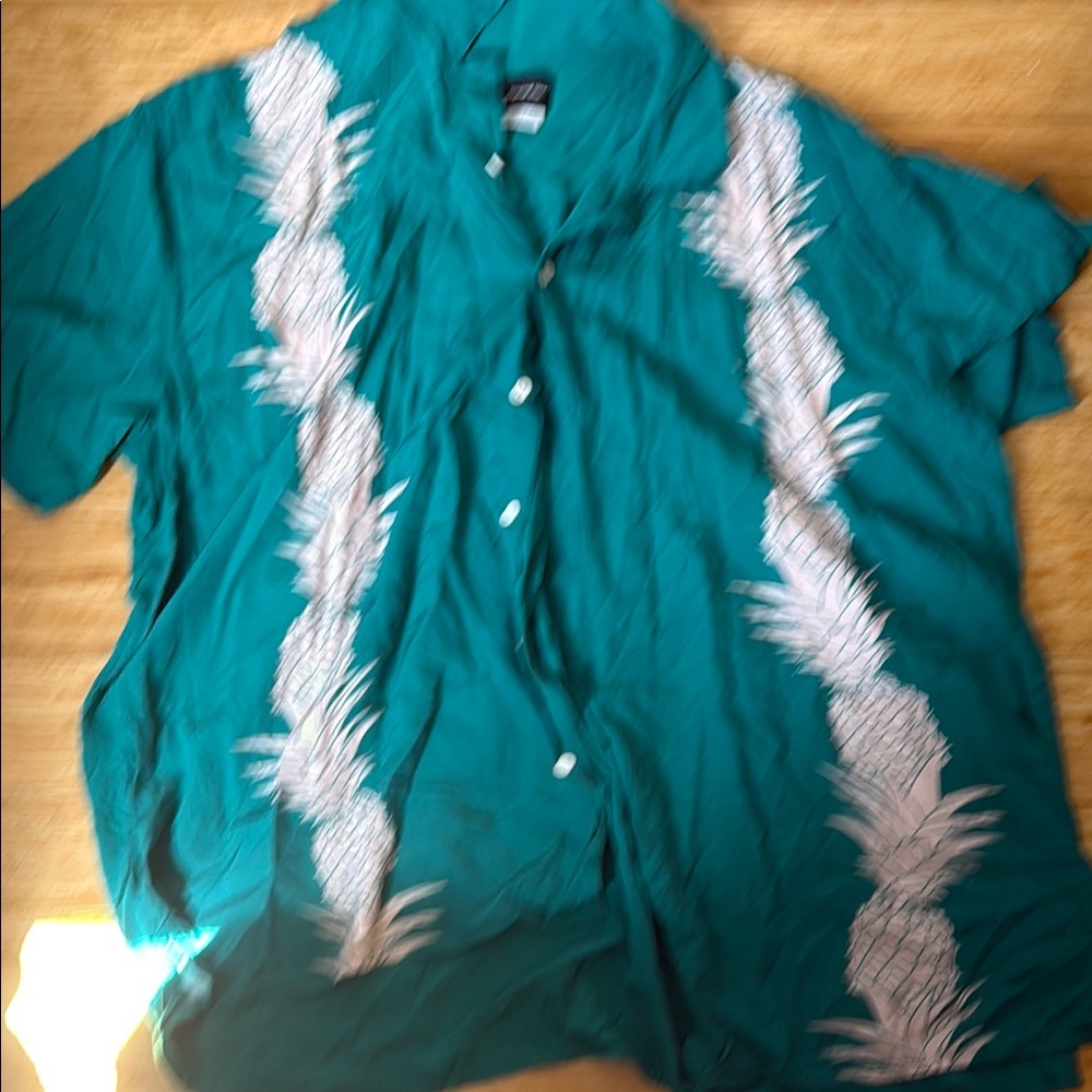 Teal Hawaiian Shirt with White Pineapple Design